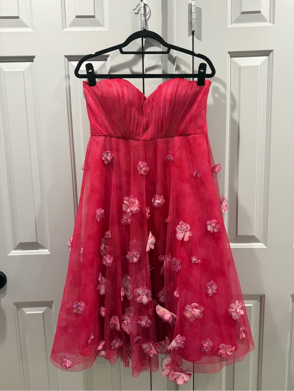 Strapless Pink Floral Appliqué Tulle Dress